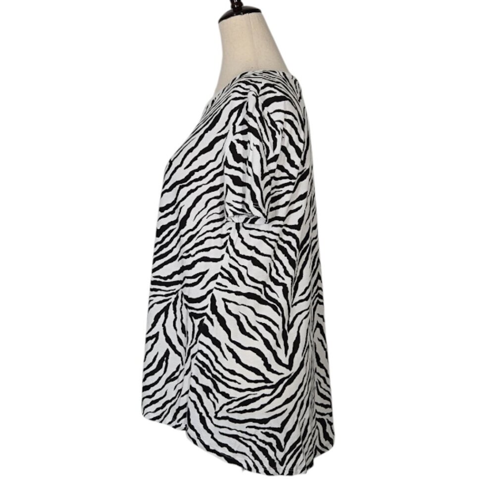 ZARA Black White Zebra Print Short Sleeve Tunic Top Size Medium  EUC - Picture 3 of 8